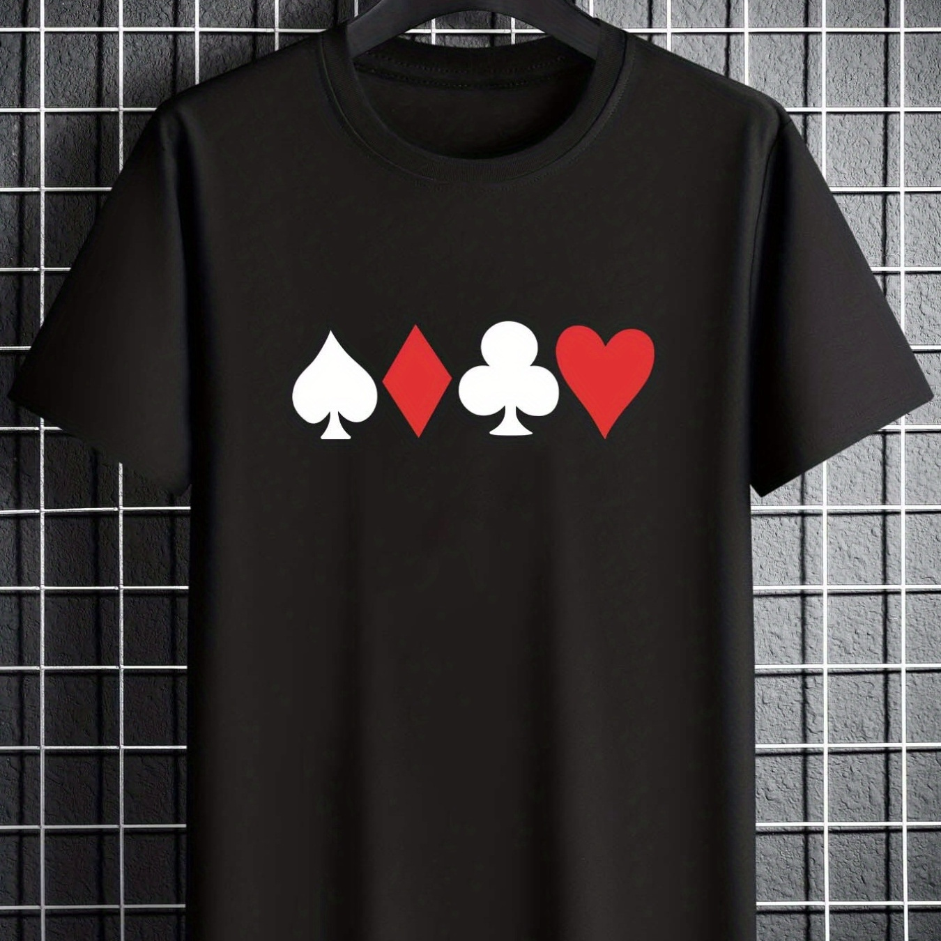 

Men's Poker Card Graphic T-shirt For Summer Outdoor, Casual Slightly Stretch Crew Neck Tee Short Sleeve Stylish Clothing