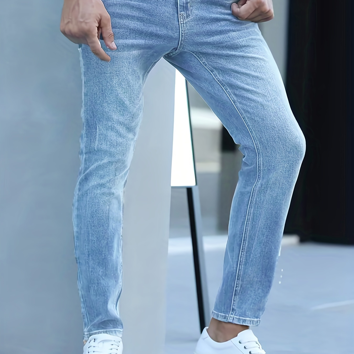 

Slim Fit High Stretch Jeans, Men's Casual Street Style Distressed Denim Pants For All Seasons