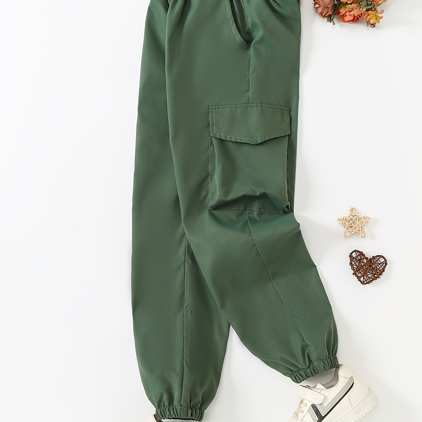 

Solid Cargo Pants, Girls Casual Comfy Pocket Pants For Outdoor Gift Spring Fall