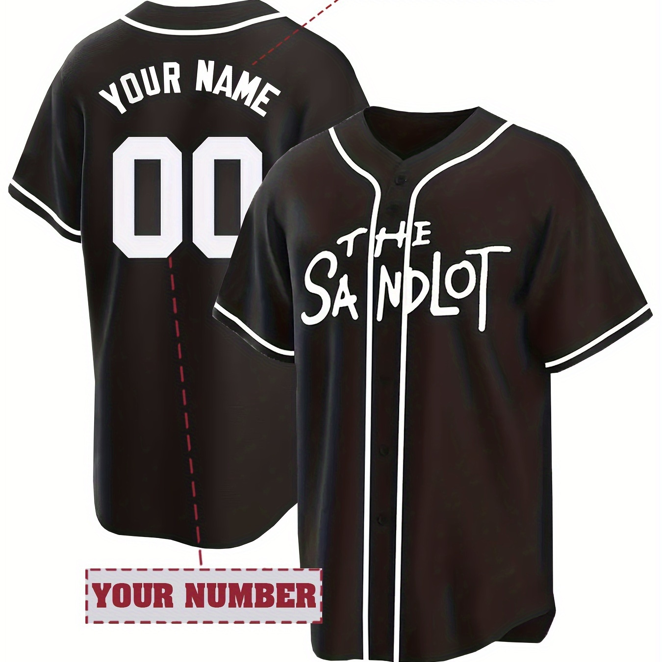 

Customized Name And Number Embroidery, Men's V-neck Baseball Jersey, Comfy Top For Training And Competition