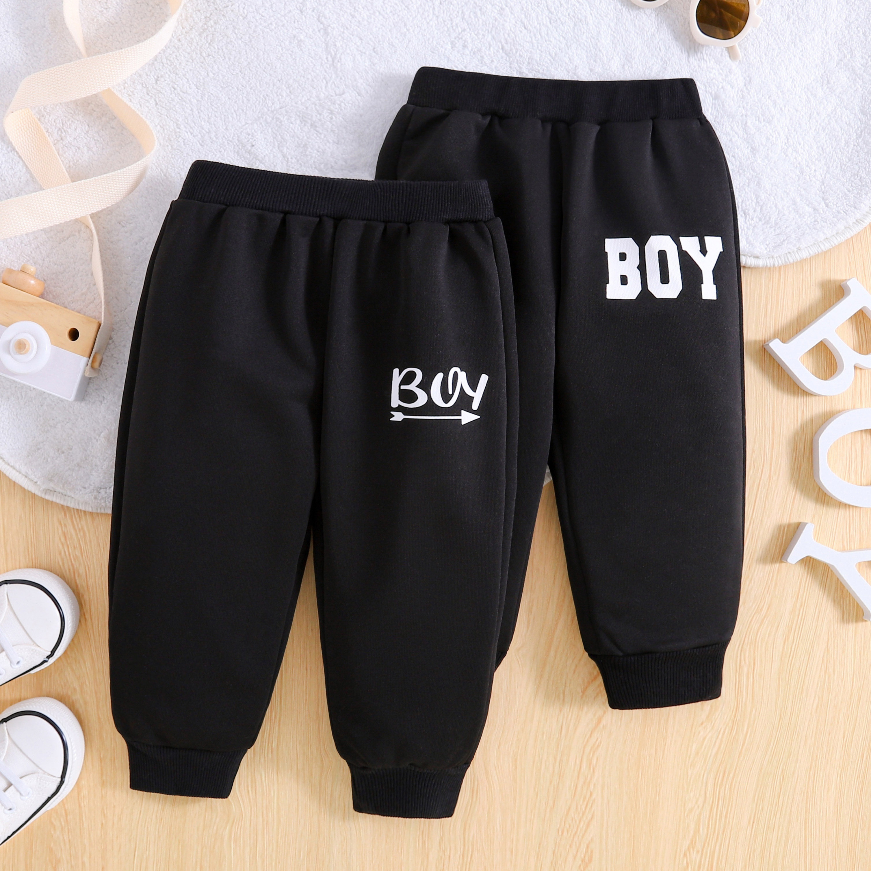 

2pcs Baby's "boy" Print Jogger Pants, Casual Elastic Waist Trousers, Toddler & Infant Boy's Clothing For Fall Winter