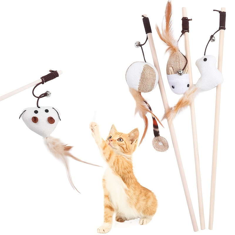 Interactive Cat Toy With Feather Teaser Bells And Spacers - Temu