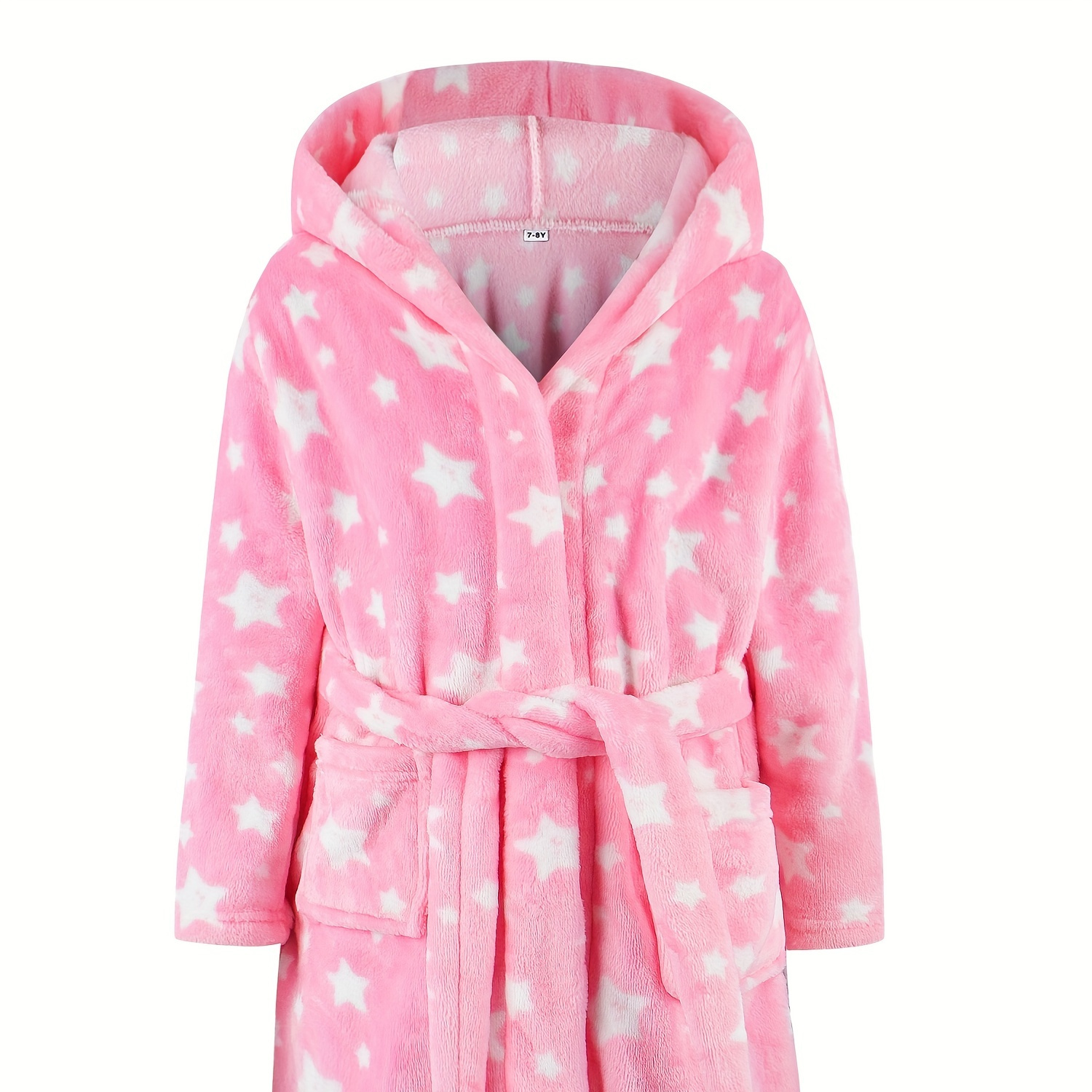 

Girls Star Print Hooded Bathrobe Flannel Loungewear Kids Pajamas Coral Fleece Bath Clothes Fall Winter
