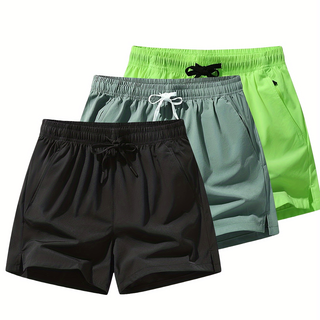 

Men's 3-pack Set Of Summer Fashion Solid Color Casual Shorts With Zippered Pockets, Drawstring Shorts Versatile For Summer Outdoors And Sports Wear