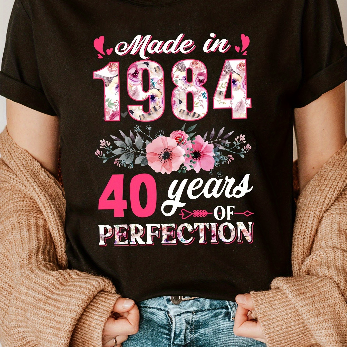 

T-shirt imprimé Made In 1984, haut décontracté à manches courtes et col rond pour l'été et le printemps, vêtements pour femmes