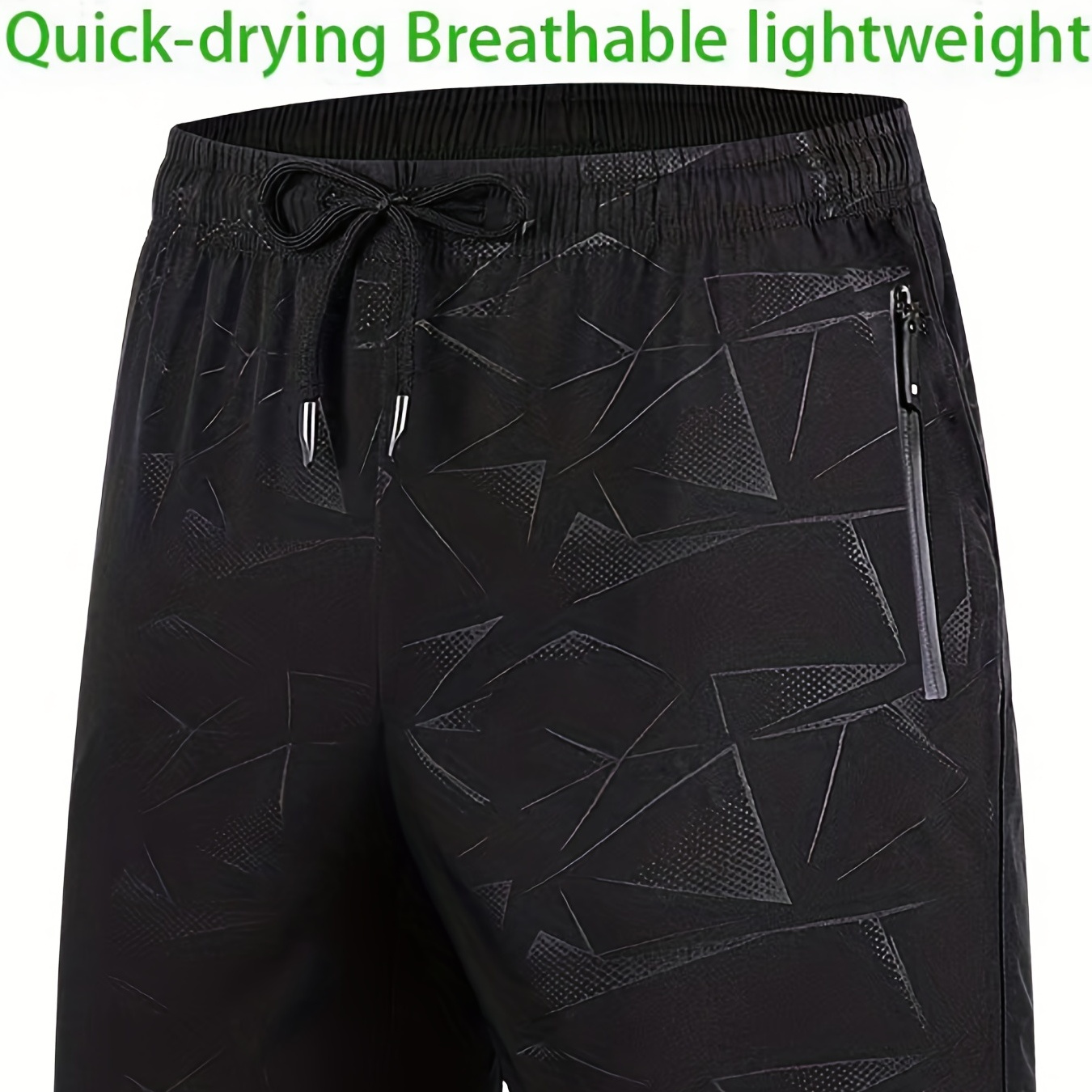 

Men's Plus Size Athletic Shorts - Quick-dry, Breathable Polyester With Geometric Print, Waistband & Drawstring, Zipper Pockets - Ideal For Running, Fitness, Cycling & Hiking, Plus Size