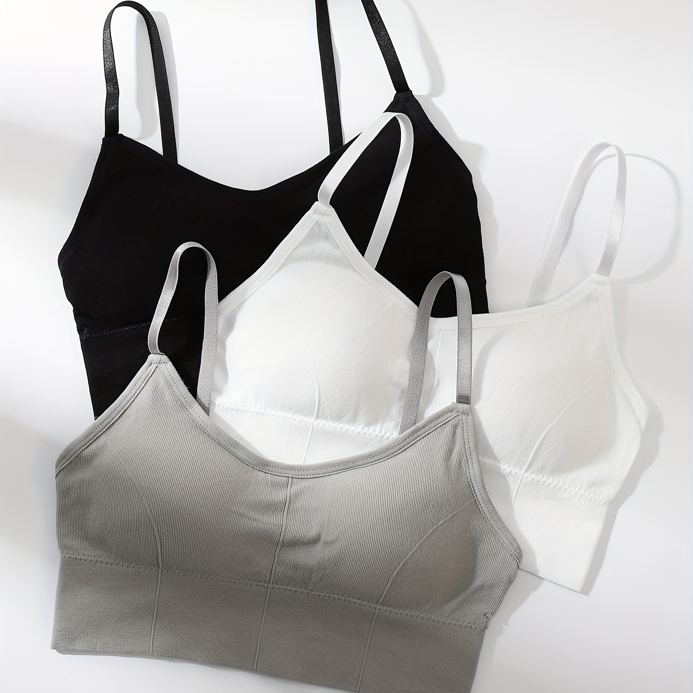 

3pcs Simple Solid Cami Tops, Soft & Comfy All-match Crop Top, Women's Lingerie & Underwear