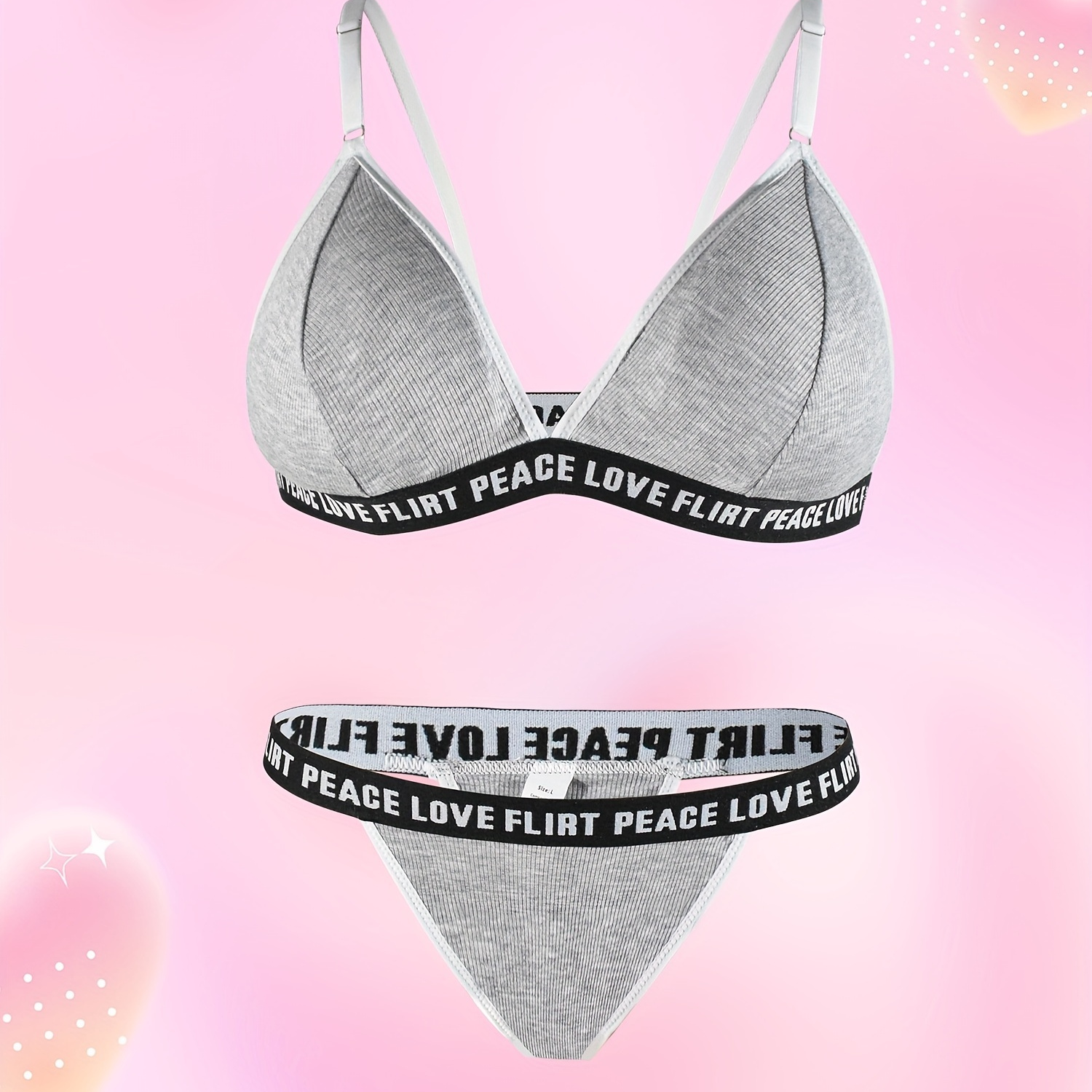 Letter Print Bra Panties Wireless Bra Elastic Thong Lingerie - Temu