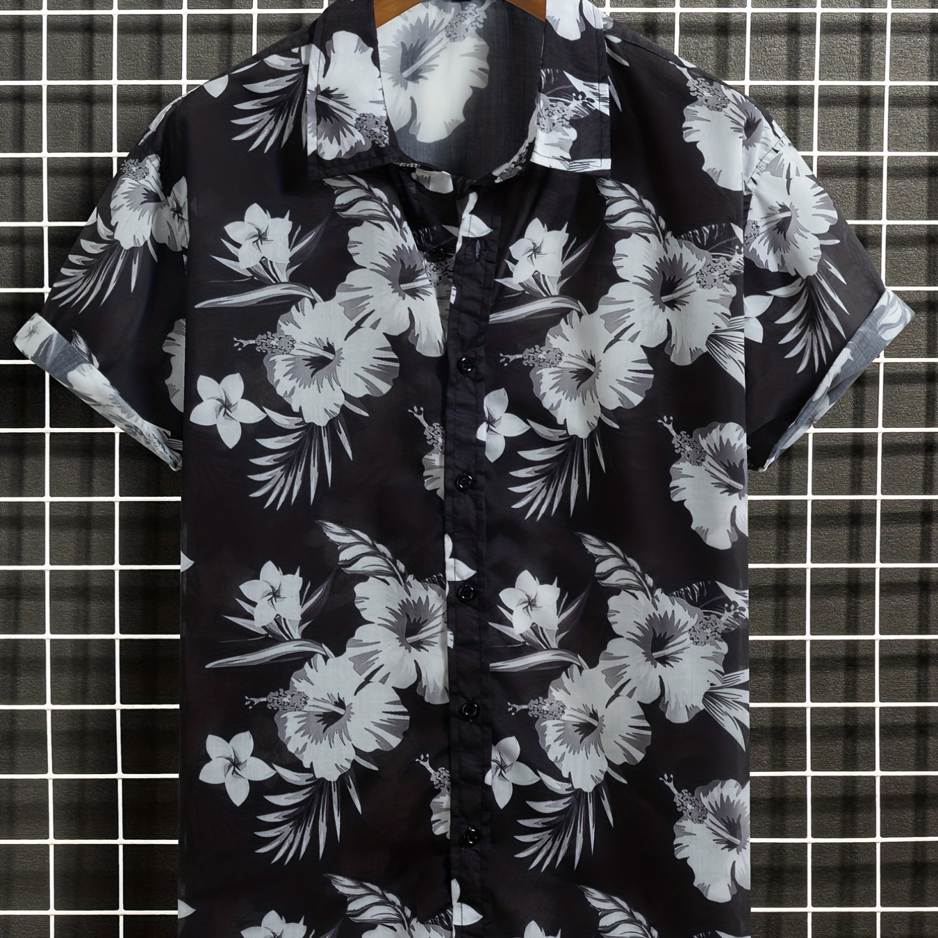 

Flower Pattern Men's Stylish Short Sleeve Lapel Shirt, Summer Vacation