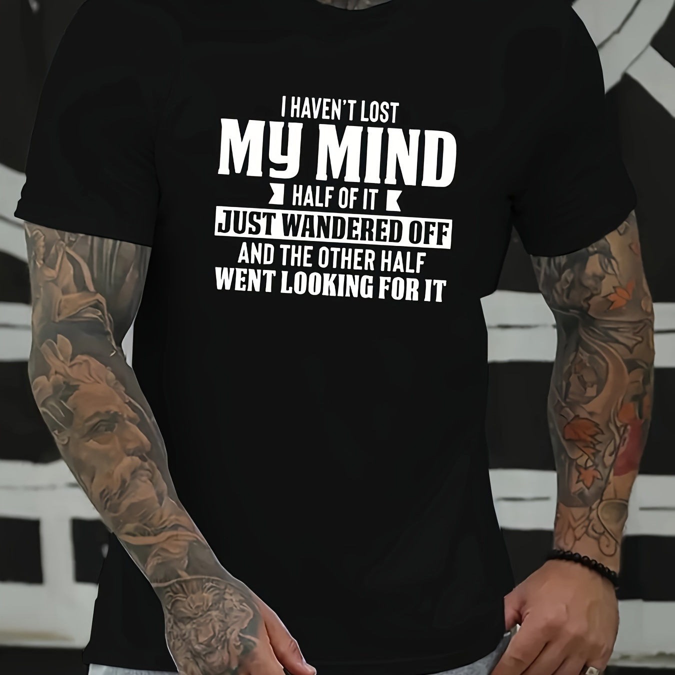 

Lose Your Mind Letter Printed T-shirt Men's Casual Style Summer And Autumn Slightly Elastic Round Neck T-shirt
