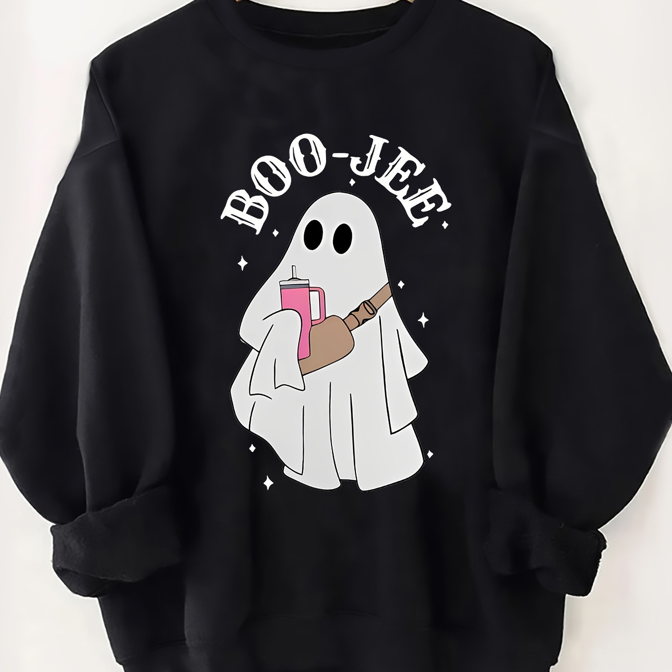 

Women's Fashion Sweatshirt, Casual Round Neck, Polyester, Geometric Print, Spring/autumn, Knit Fabric, Hoodie With "boo-jee" Design