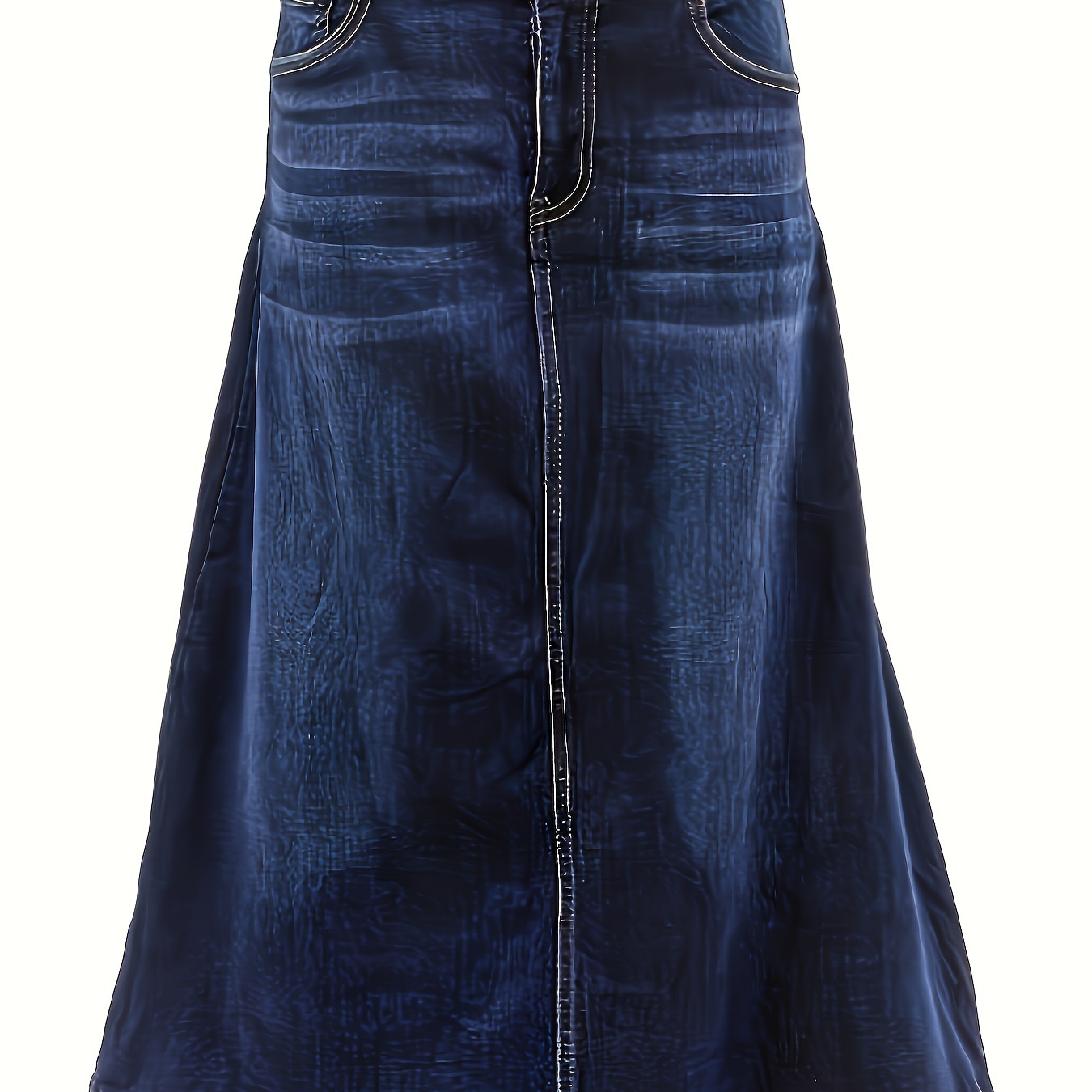 

Women's Plus Size Casual Blue Stretchy Plants Graphic Denim A-line Midi Skirt With Whiskers And Single-breasted Button Detail - Versatile Jean Skirt For Ladies For Autumn
