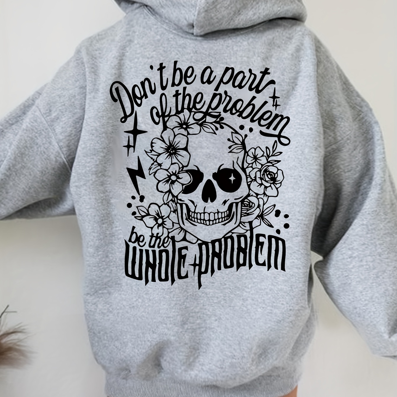 

Skull Print Hoodie, Casual Long Sleeve Kangaroo Pocket Hooded Sweatshirt, Women's Clothing