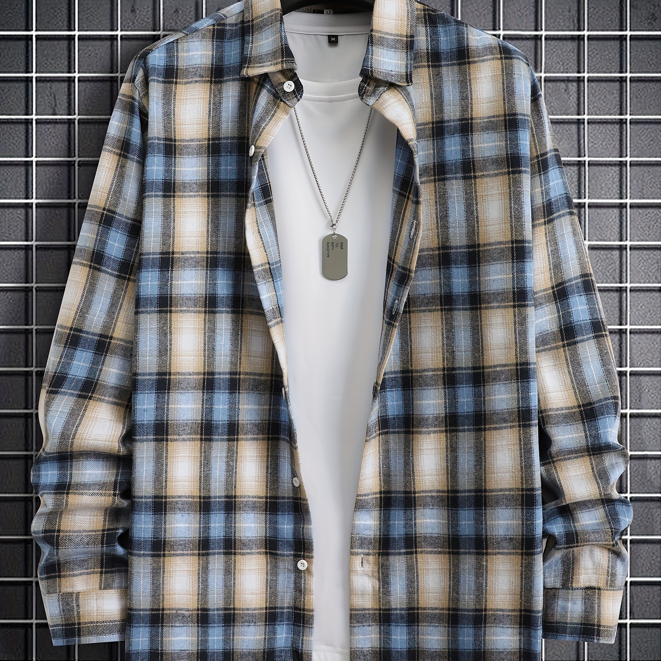 

Men's Long Sleeve Button Up Plaid Shirt, Classic Style, Casual Dress Shirt, Versatile For Casual Wear