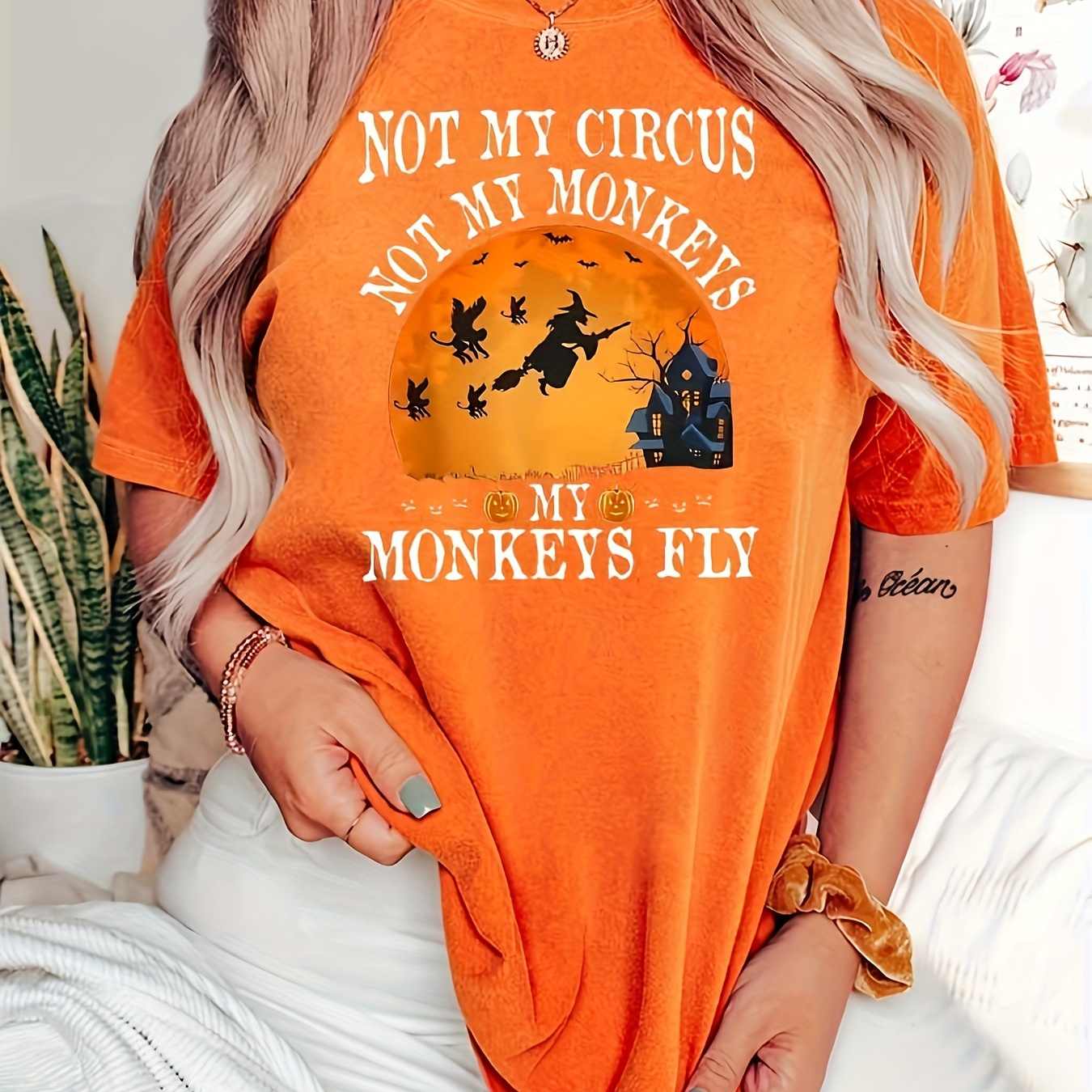 

Halloween Large Size Women's Bat Letter Print Fashion Casual Large Size Women's Top Short Sleeve T-shirt