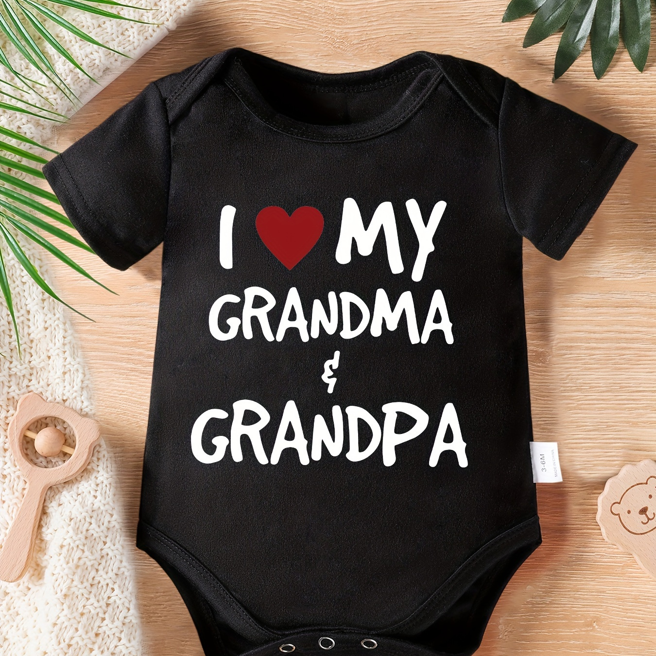 

I Love My Grandma & Grandpa Print, Newborn Baby Girls' Casual & Comfy Short Sleeve Crew Neck Onesie Romper For Spring & Summer, Infant Girls' Clothing