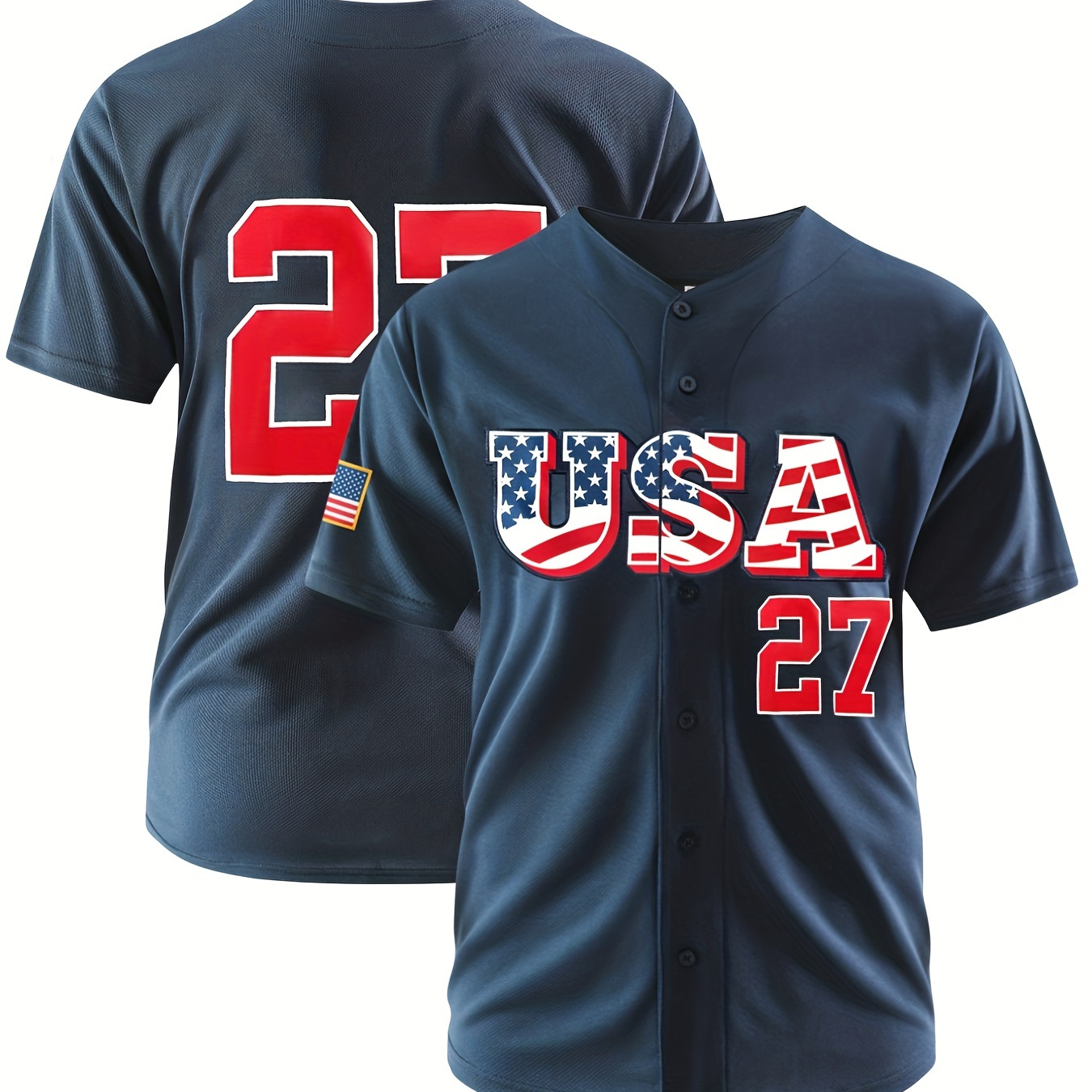 Men's Usa Baseball Jersey, #27 99 3 20 Embroidery Slightly Stretch