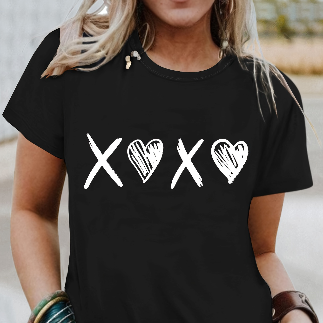 

Valentine's Day Graphic Print T-shirt, Short Sleeve Crew Neck Casual Top For Summer & Spring, Women's Clothing