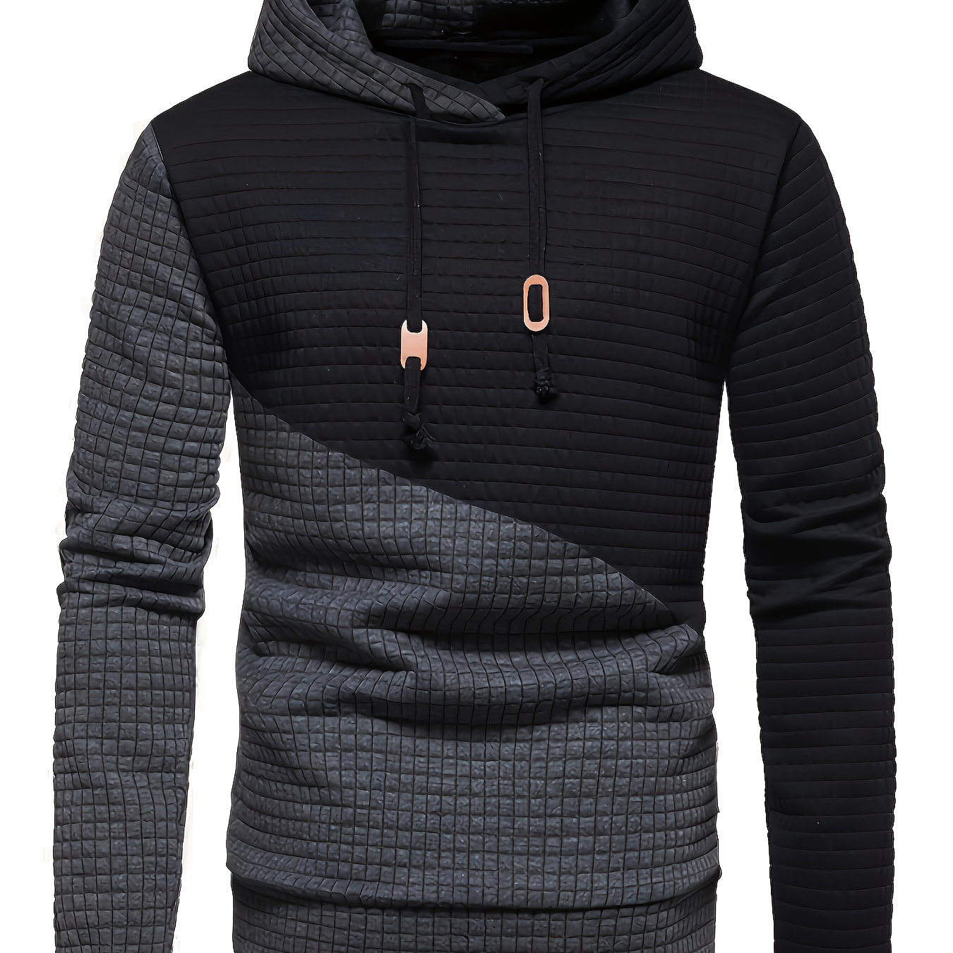 

Men's Long Sleeve Fashion Hoodie, Grid Patchwork Pullover, Casual Hooded Sweatshirt For Autumn/ Winter