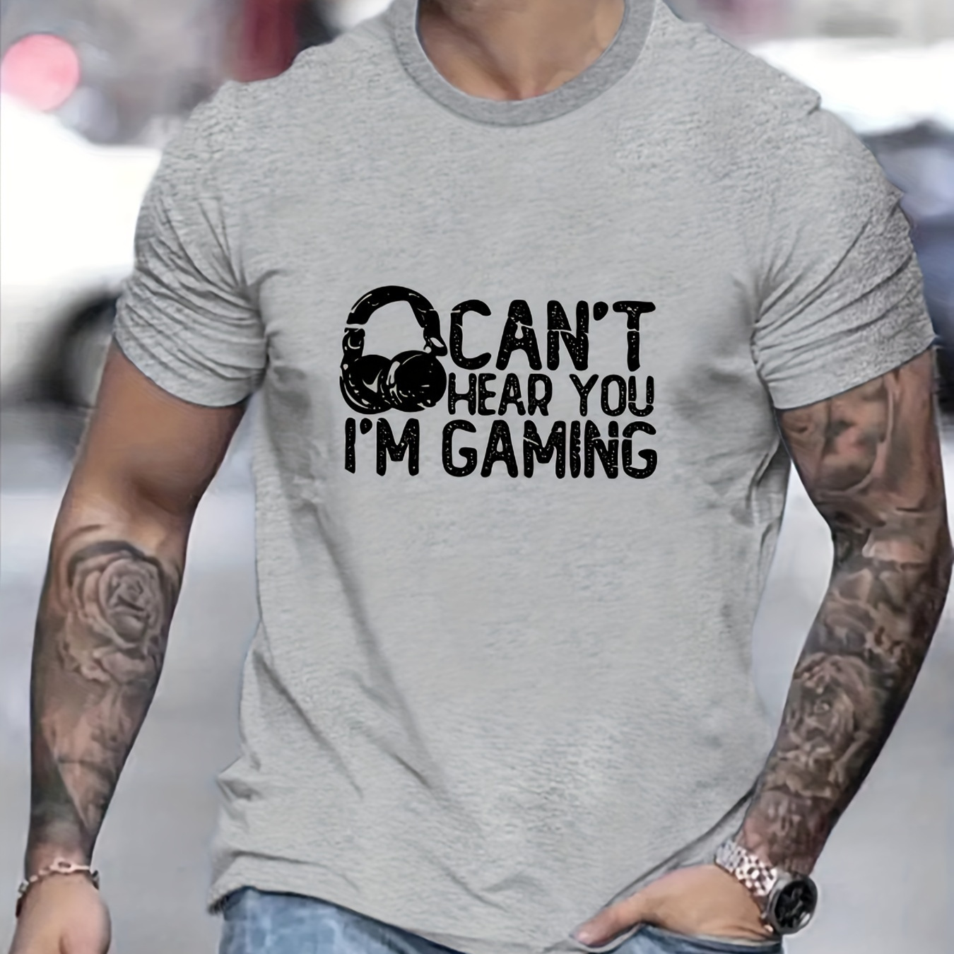 

Can't Hear You I'm Gaming And Anime Headphone Graphic Print, Men's Novel Graphic Design T-shirt, Casual Comfy Tees For Summer, Men's Clothing Tops For Daily Activities
