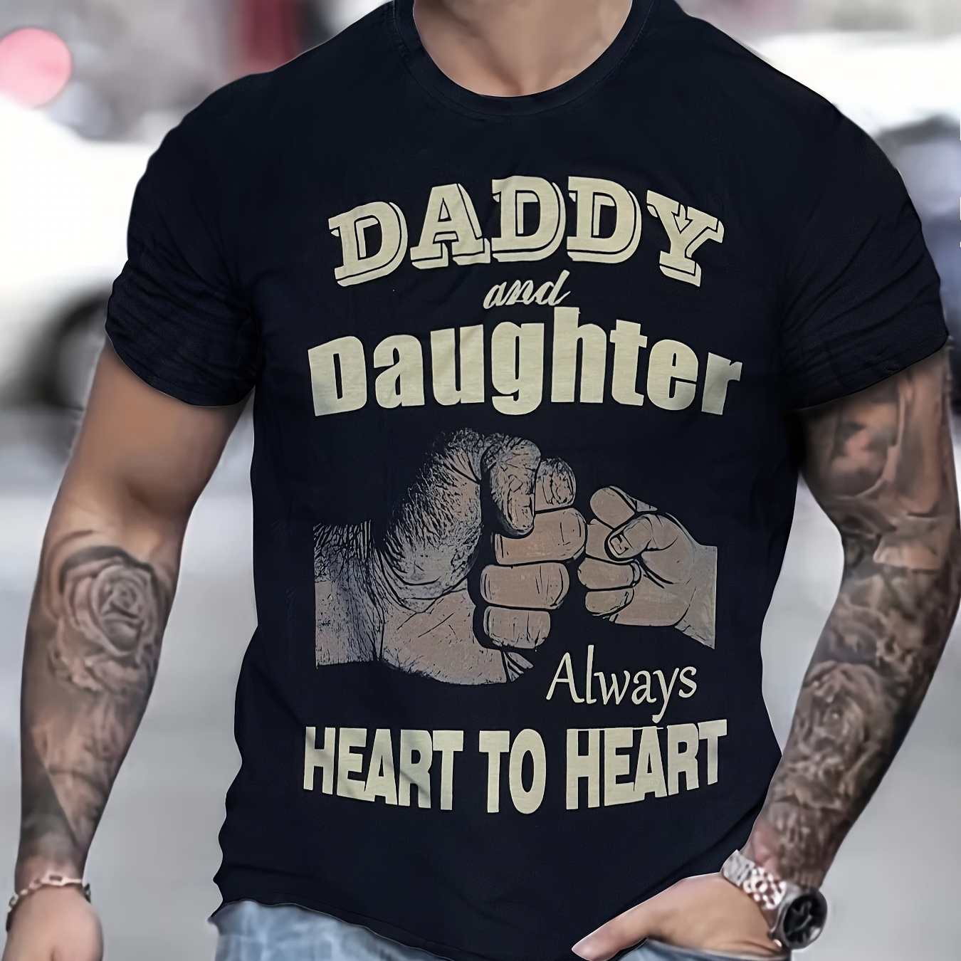 

Plus Size Men's Fists Beating Graphic Print T-shirt For Summer, Trendy Casual Short Sleeve Tees For Outdoor Sports, Father's Day