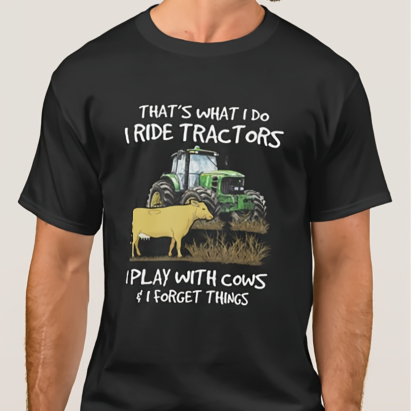 

Tractors I Play With Cows And I Thin T-shirt Mens Unisex Funny Cotton Short-sleeve T-shirt-2