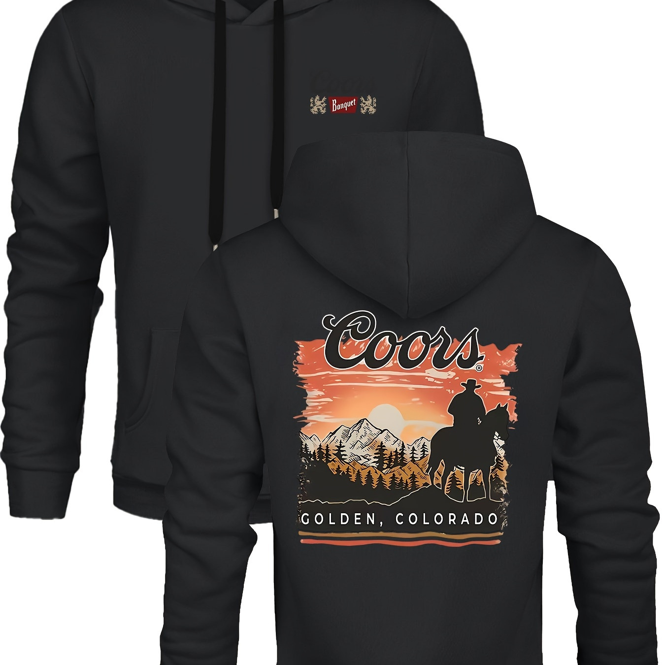 

Coors Printed Hoodie - Men's Casual & Comfortable Fleece-lined Pullover With Pockets, Long Sleeve, Fall/winter