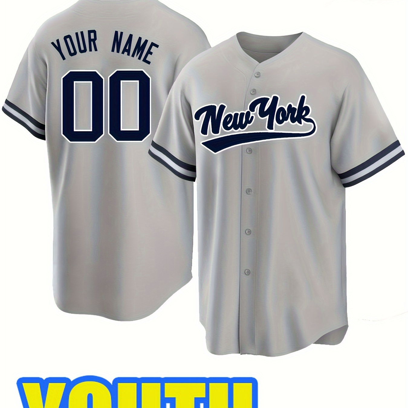 

Customizable Boys New York & Your Name Numbers Design Jersey Shirt, Button Up Baseball Shirt For Competition Party Training