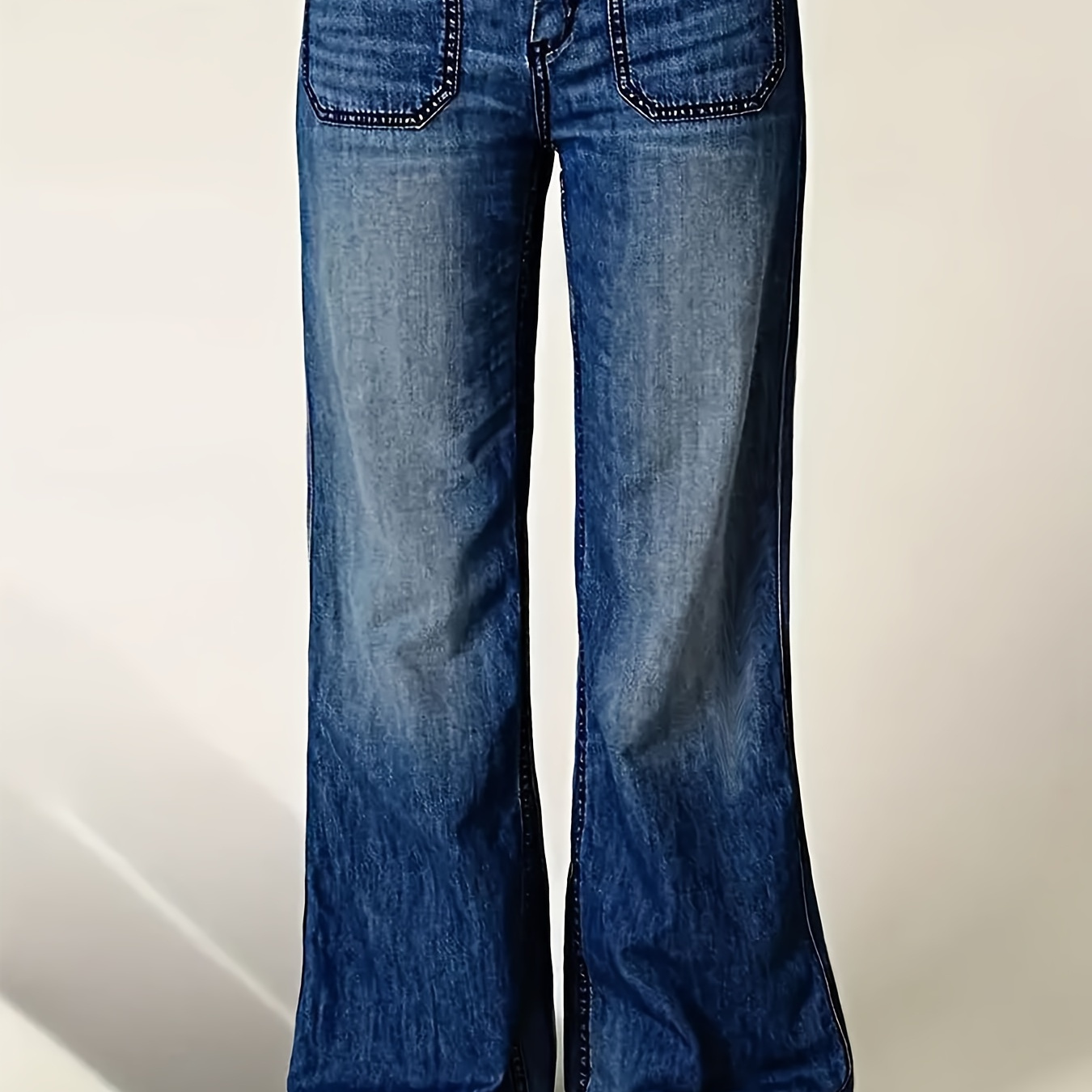 

Women's Stretch-denim Jeans - , 75% Cotton, 23% Polyester, 2% Spandex, Low-rise, Solid Color, Long Length, Washed Detail, Wide Leg, Zipper Closure, Vintage-inspired, , Wear