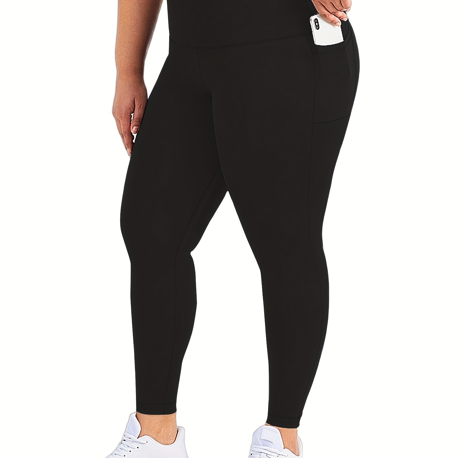 

Plus Size Casual Leggings, Women's Plus Solid High Rise High Stretch Skinny Leggings With Pockets