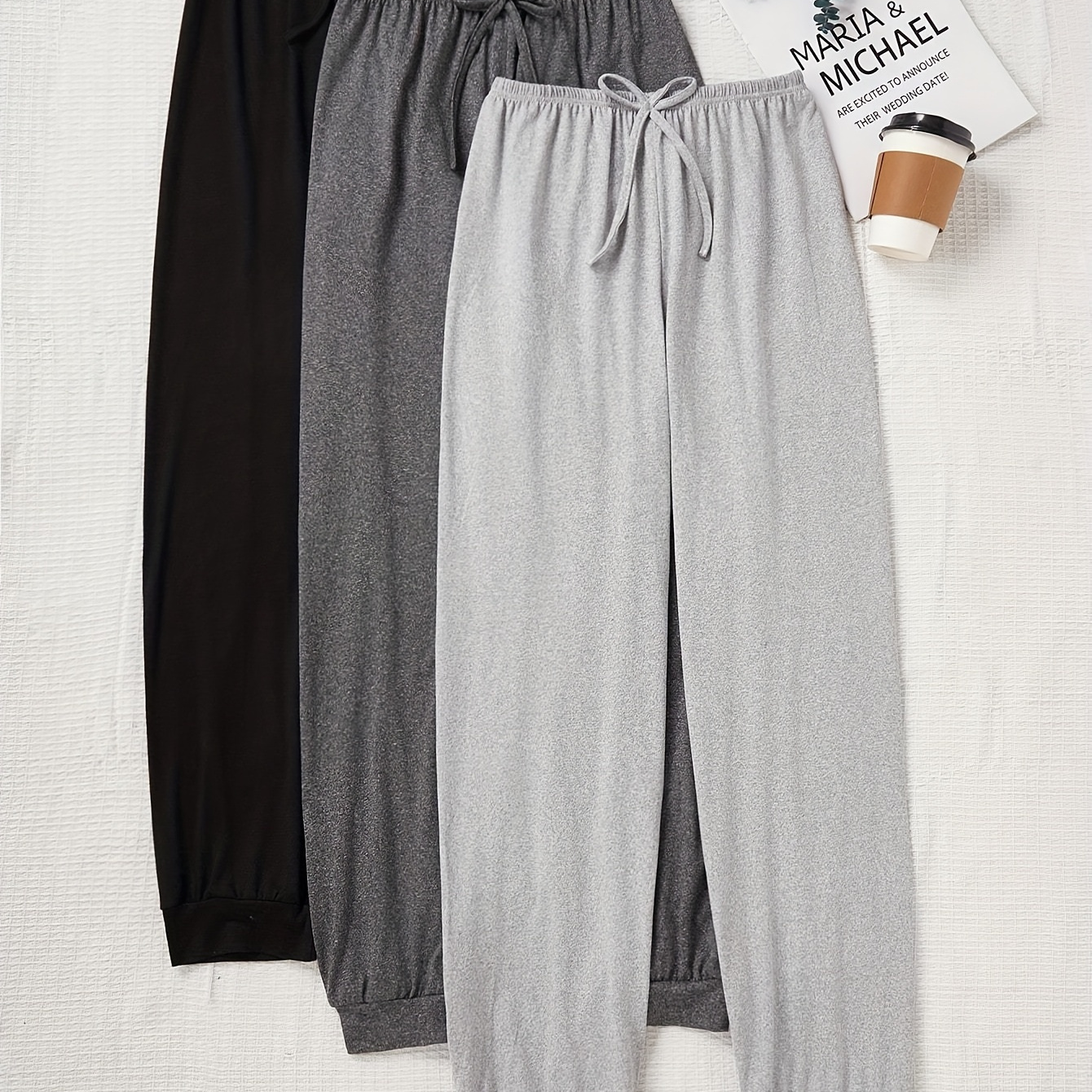 TEMU 3pcs Women's Casual Drawstring Waist Pants, New Minimalist Three-color Set, Autumn Wear, Loose-fit Pants, Gift