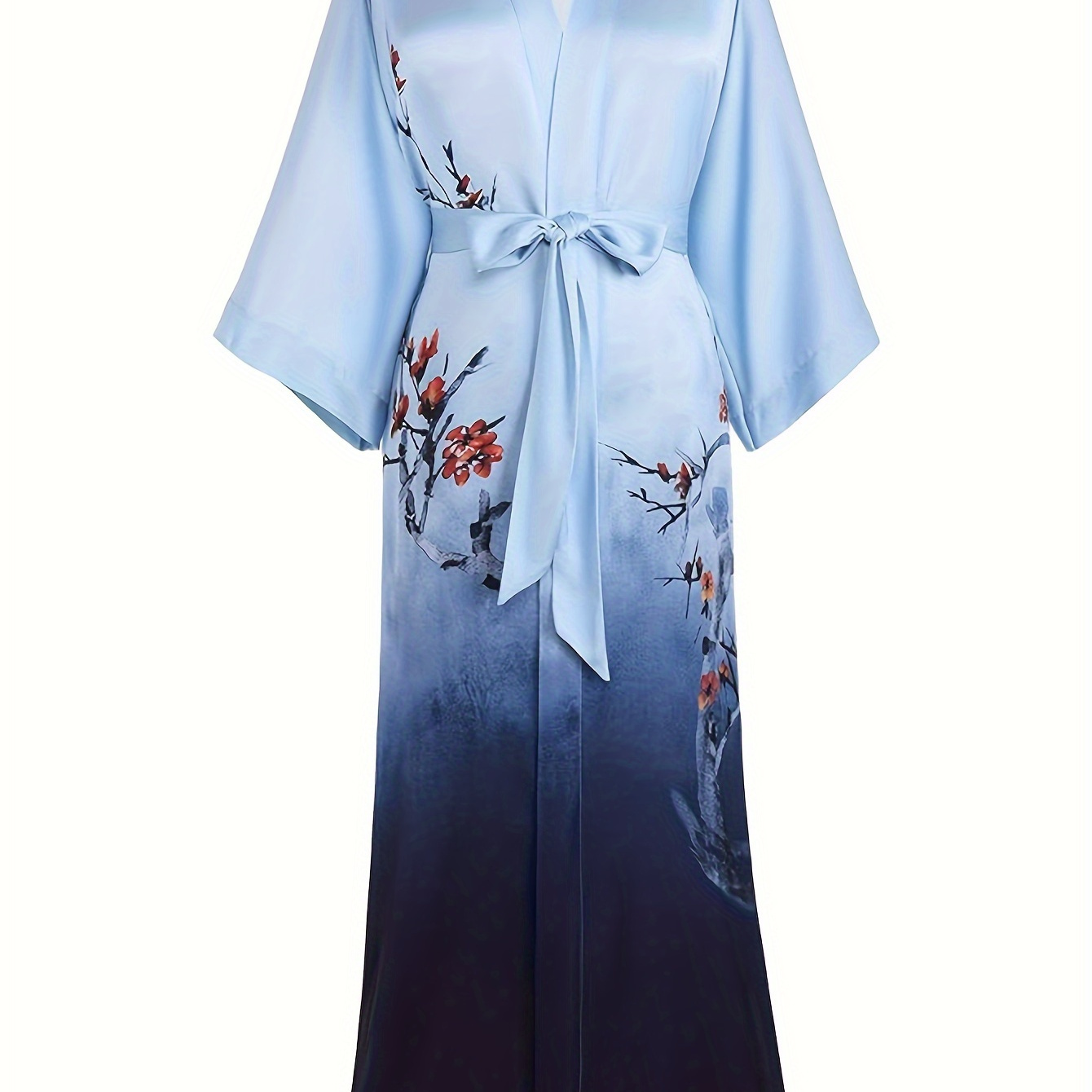 

Long Kimono Robe Satin Sleepwear Gradient Watercolor Silky Kimono Nightgown Bathrobe Kimono Blouse Cardigan