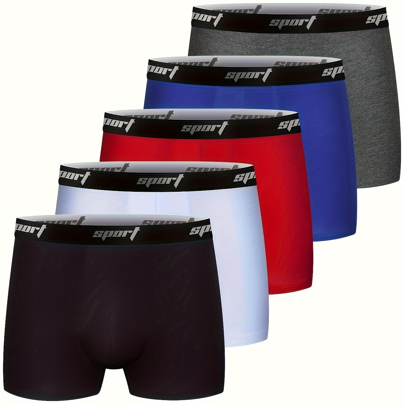 

5pcs Mens Boxer Briefs Underwear No Ride Up Regular Stretch Elastic Wide Band Boxer Briefs