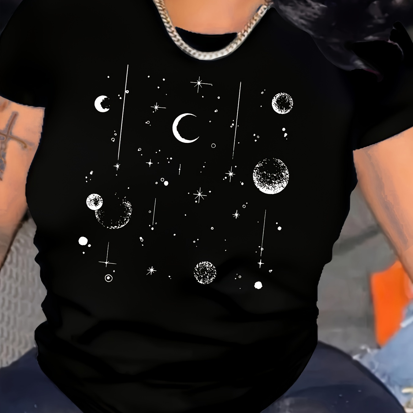 

1pc Women's Casual Crew Neck T-shirt With Geometric Print, Polyester-rayon With Slight Stretch, Regular Fit Pullover For All
