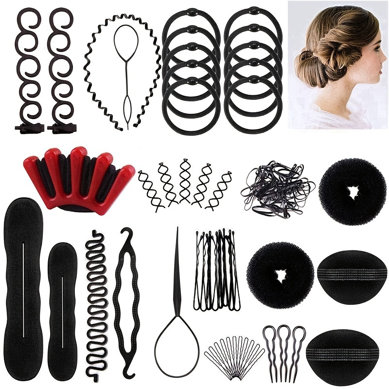 

53pcs Diy Hair Styling Set - Includes Hair Design Tools, Accessories, And Bun Maker - Perfect For Hairdressers And Diy Enthusiasts