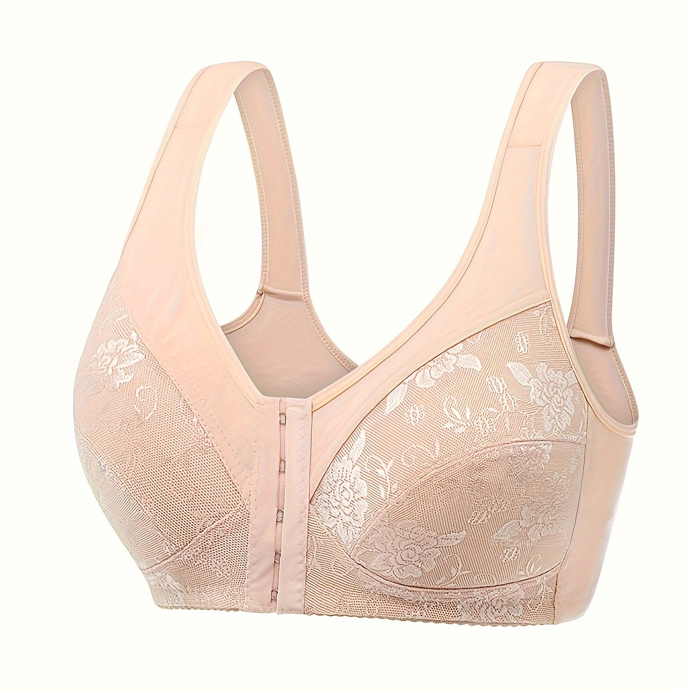 Simple Solid Contrast Lace Buckle Front Bra Comfy Breathable - Temu