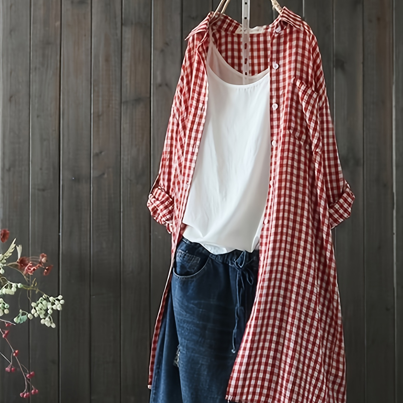 

[1pc Elegant Long Cardigan Shirt] 1pc Size Long Cardigan Shirt, Polyester 100% Solid Color Classic Collar, All , Non-stretch Woven Fabric, Button Detail