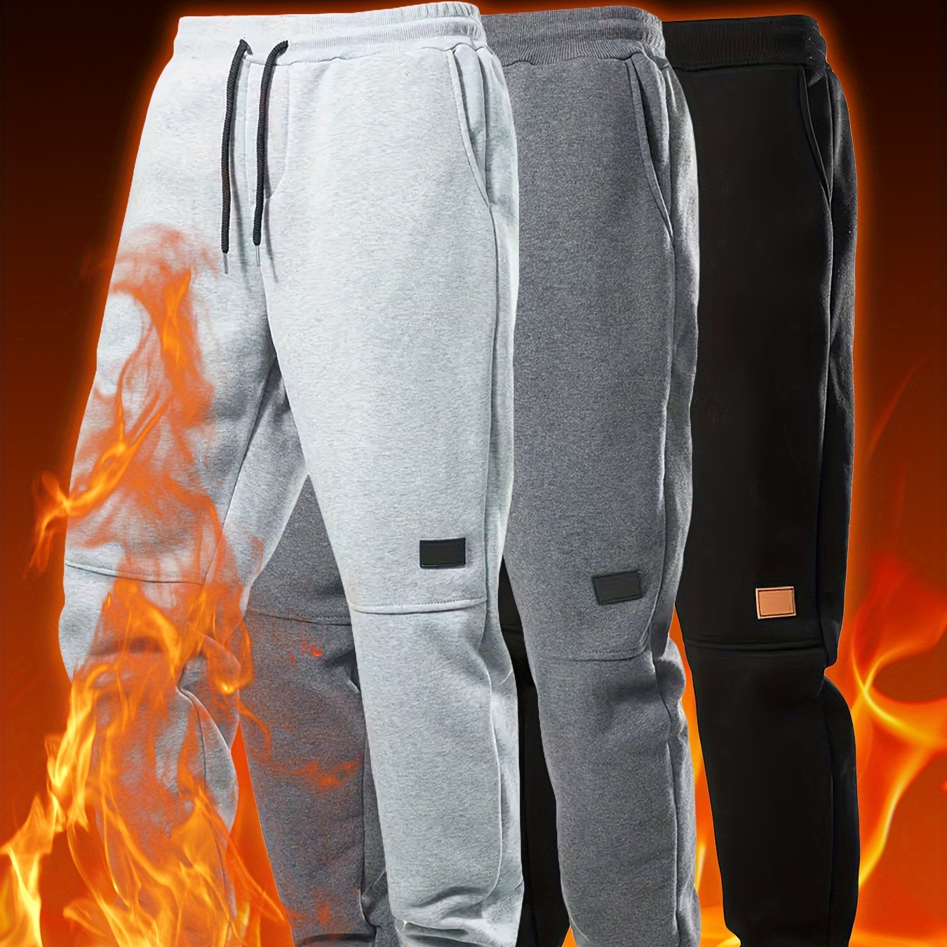 

Men's 3pcs Fleece-lined Athletic Pants Set - Lightweight, Drawstring Waist, Fall/winter Workouts & Casual Wear