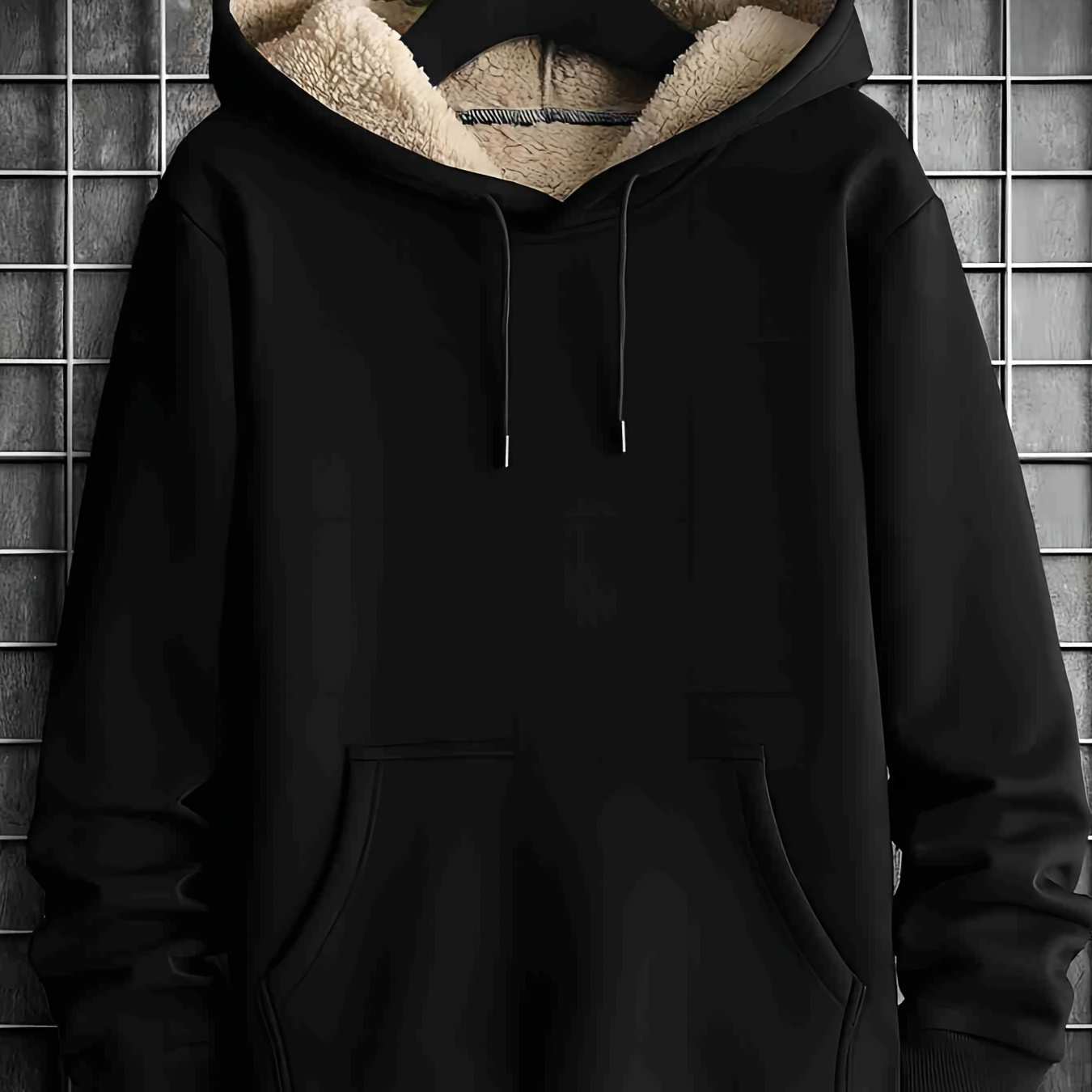 

Solid Warmhoodie, Cool Fleece Hoodies For Men, Men's Casual Graphic Design Hooded Sweatshirt With Kangaroo Pocket Streetwear For Winter Fall, As Gifts