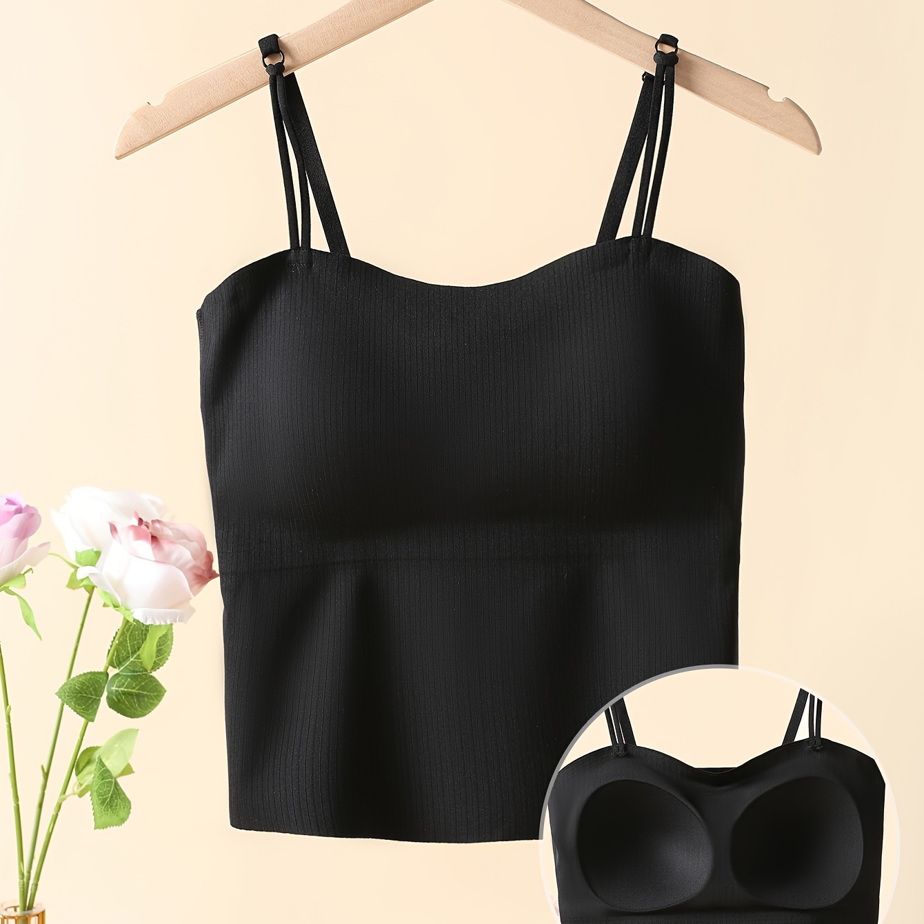 

Women' Cami Top With Built-in Bra - Adjustable Double Straps, Comfortable Nylon-spandex , Non-see-through - Layering Or Wear