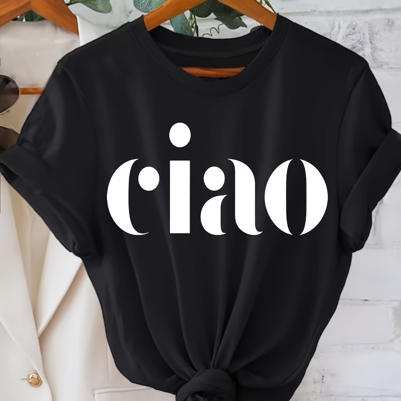 

Plus Size Ciao Letter Print T-shirt, Casual Crew Neck Short Sleeve T-shirt, Women's Plus Size clothing