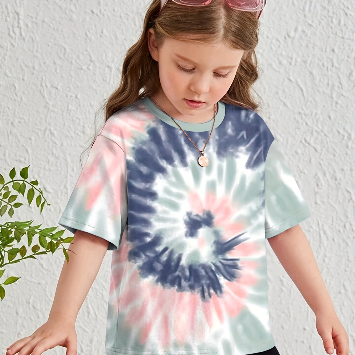 

Tie Dye Pattern Print Short Sleeve T-shirt, Comfy Breathable Tees For Girls Summer