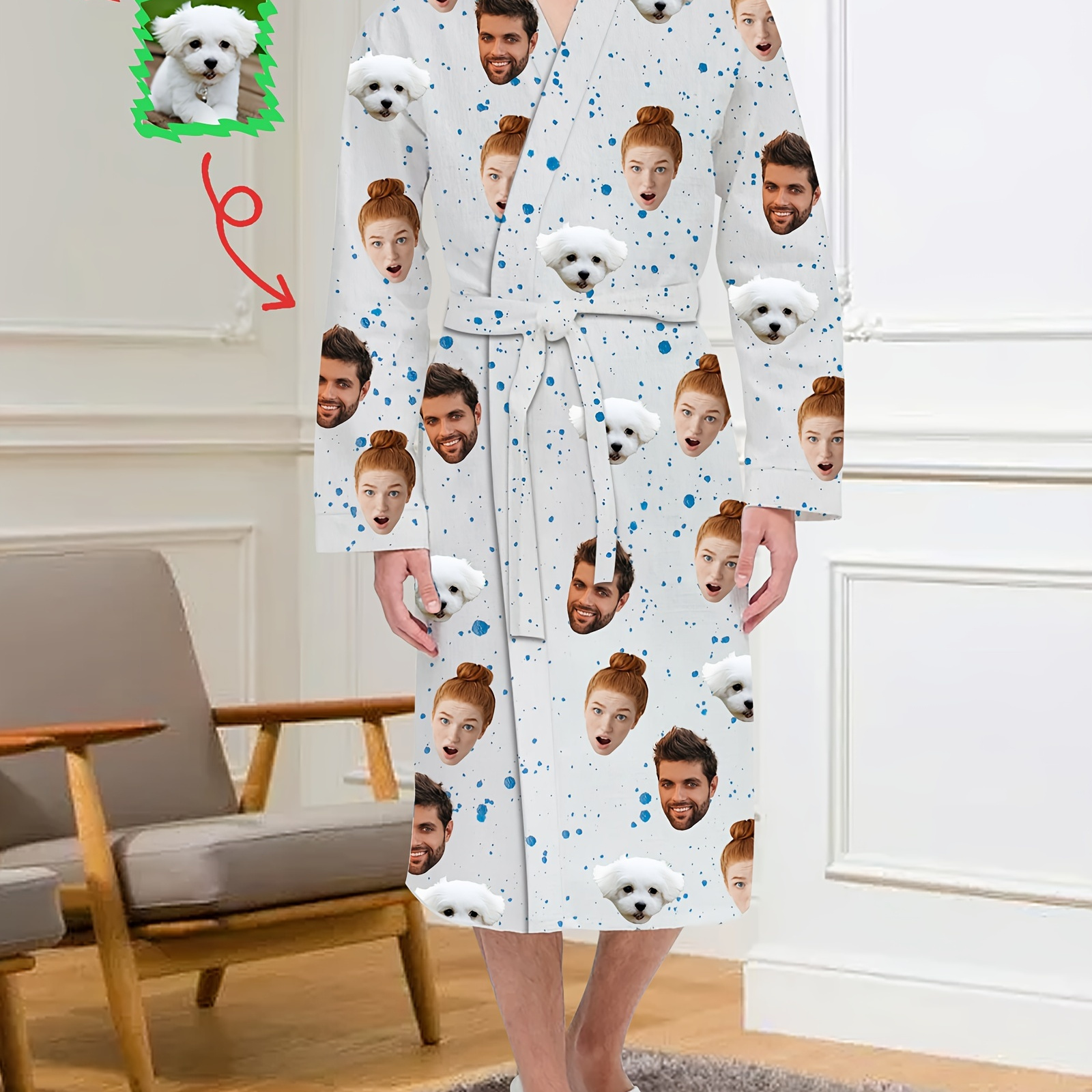 

Custom Men's Bathrobe With A Belt, Men's Robe With Pockets, Featuring A Print, Suitable For Wear, Sleepovers, And Christmas, A Humorous Personalized Gift For The Holiday.