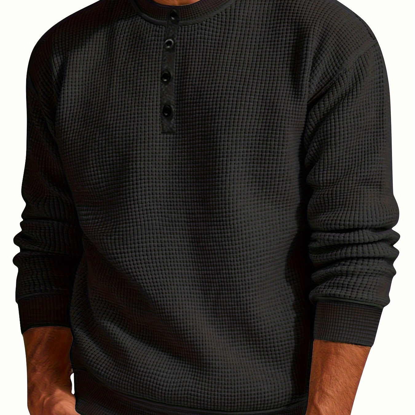 

New Autumn And Winter Men' Color Casual Long Sleeve -button Waffle Henley Shirt