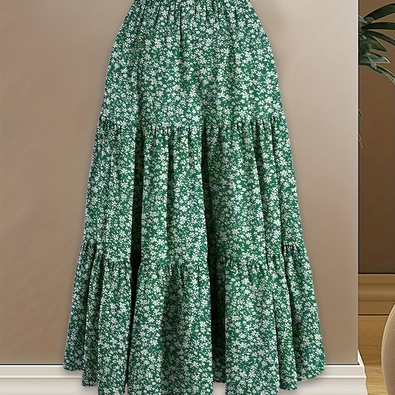 

Floral Printed Polyester Midi Skirt For Women - 100% Woven Polyester, Middle Eastern Style, , Tiered Cake Design With Drawstring Detail - Ideal For Island Vacation Look