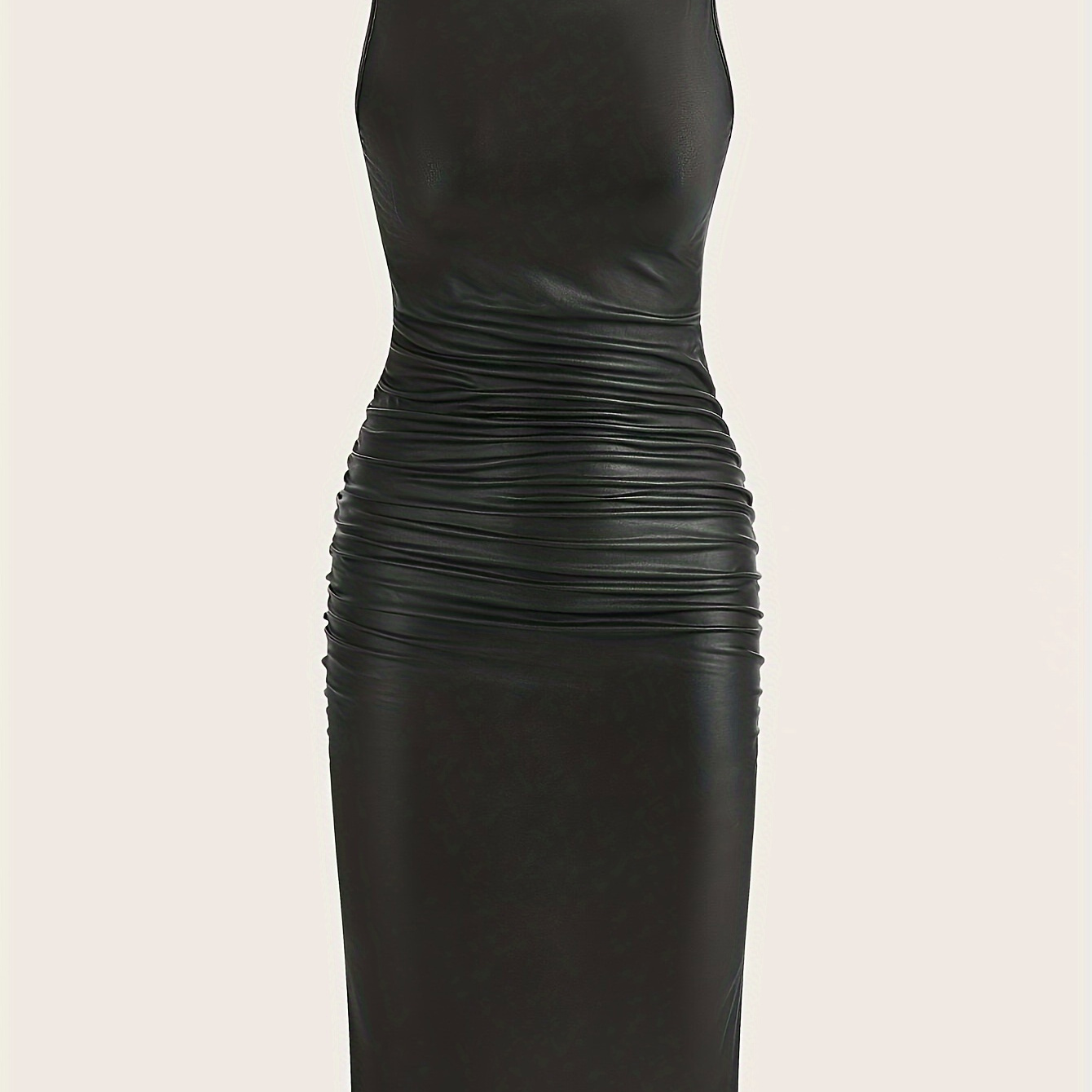 

Pu Leather Sleeveless Bodycon Dress, Elegant Crew Neck Dress For Summer & Spring, Women's Clothing
