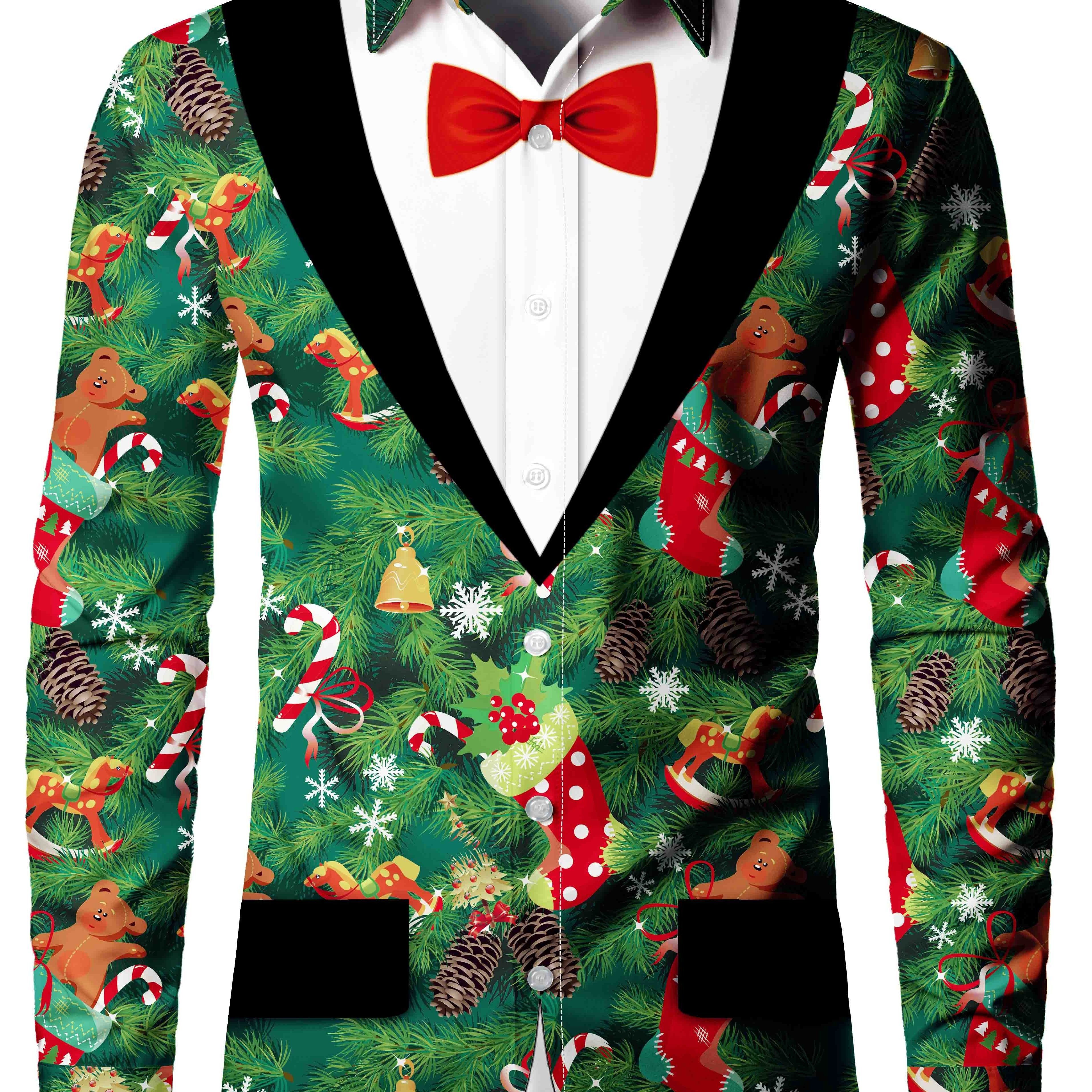 

Christmas Theme Long , , , Non-stretch, Christmas Pattern, Button-up, , Adult,