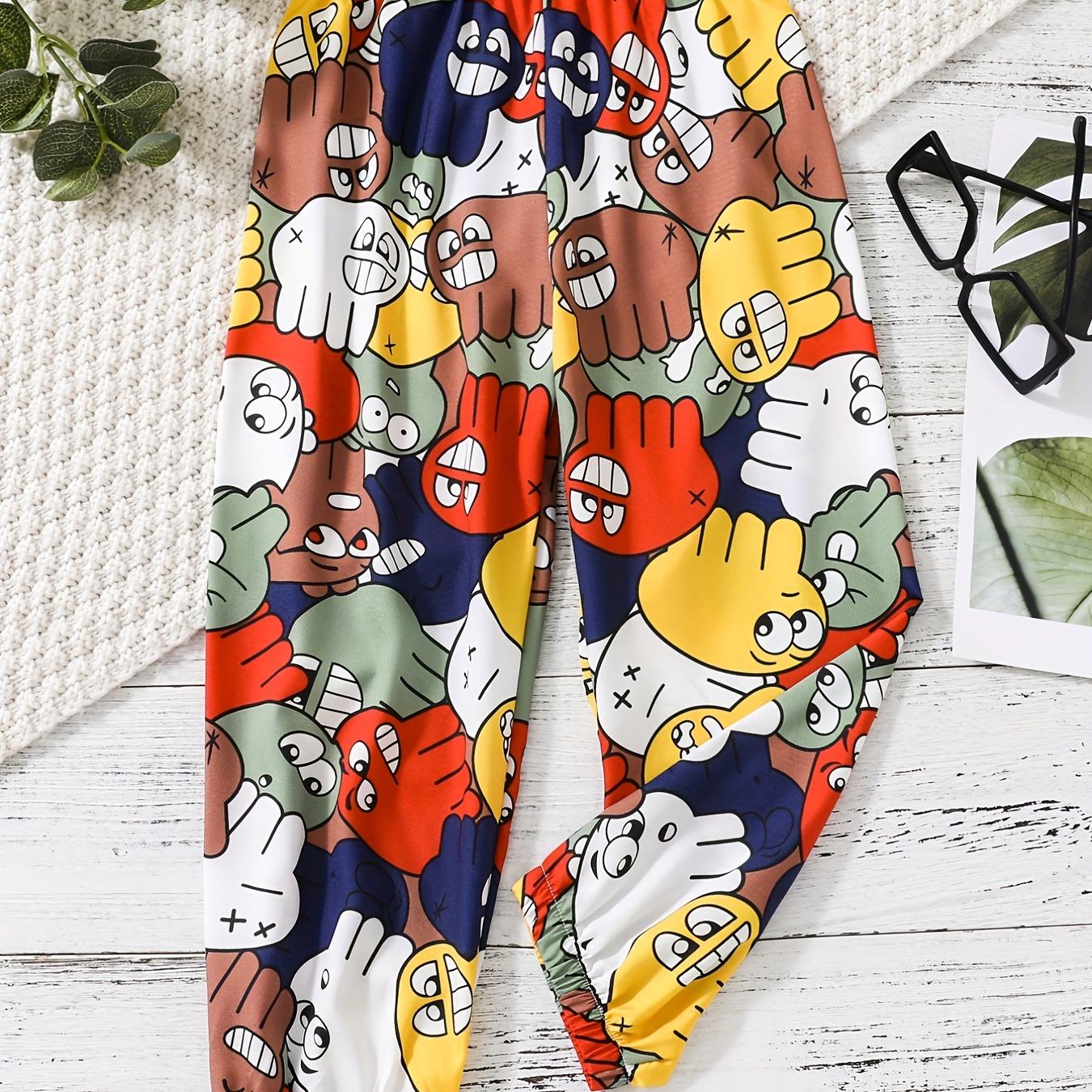 girls fun cartoon full pants trousers elastic waist and ankle