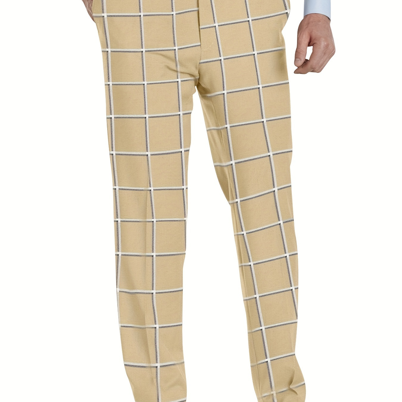 Plus Size Men's Plaid Pattern Slim Fit Trouser, Tapered Casual Pants