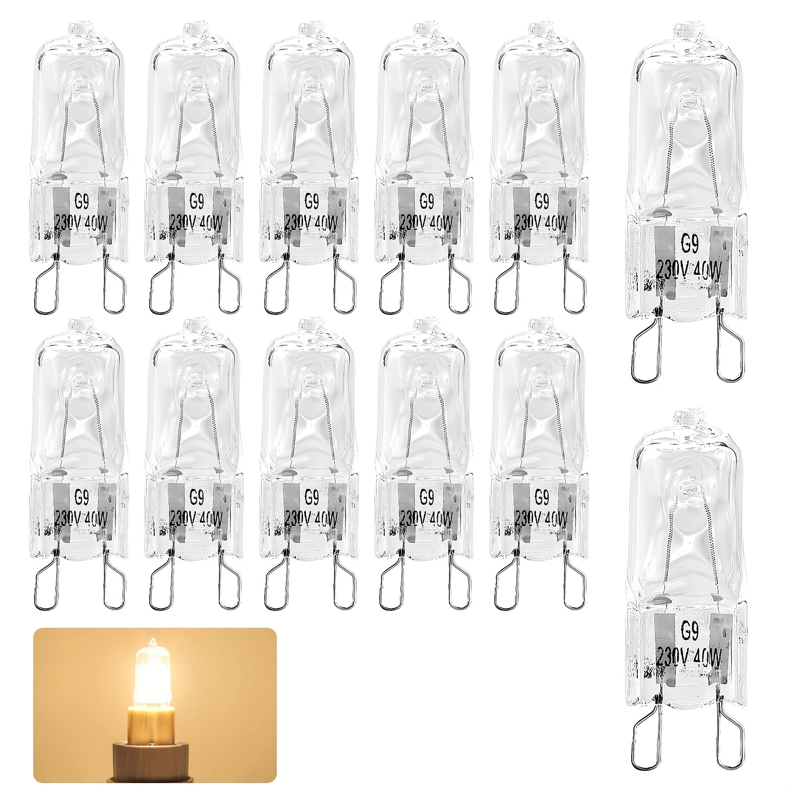 Lot de 12 Ampoule Halogène G9 40W 230V Dimmable 0-100% 480LM Blanc